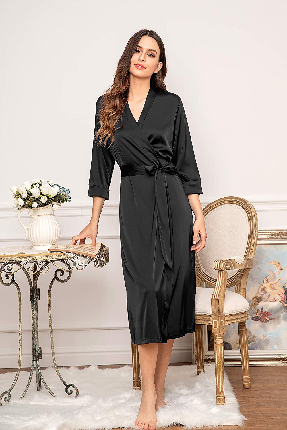 Hotouch Satin Robe Silky Kimono Bathrobe for Bride Bridesmaids,Wedding Party Loungewear Long with Pockets Apparel & Accessories > Clothing > Sleepwear & Loungewear > Robes Hotouch   