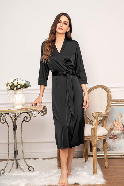 Hotouch Satin Robe Silky Kimono Bathrobe for Bride Bridesmaids,Wedding Party Loungewear Long with Pockets Apparel & Accessories > Clothing > Sleepwear & Loungewear > Robes Hotouch   