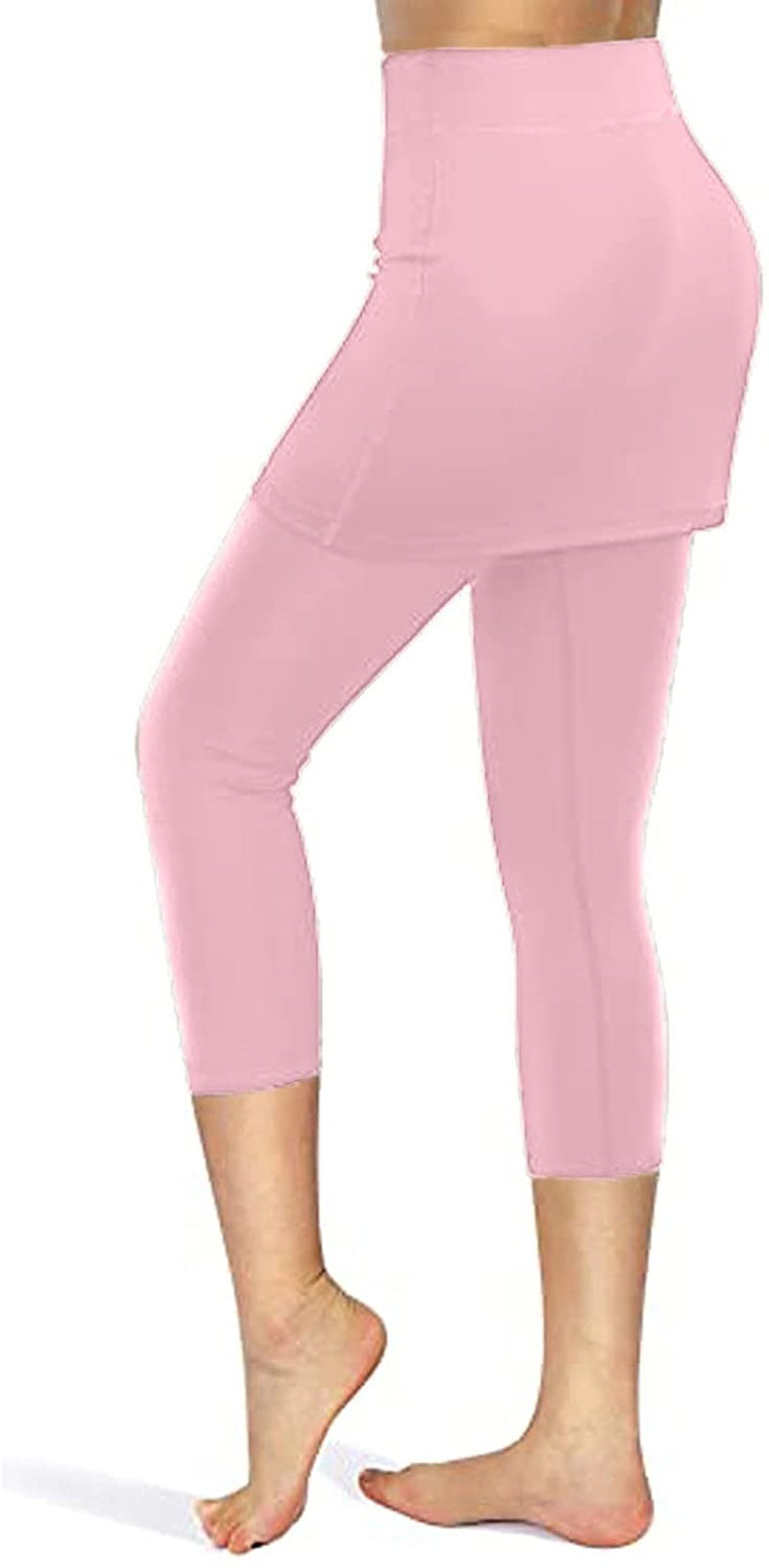 Burband Womens Skirted Leggings Capri Skirt Yoga Active Tights Pants Golf Tennis Workout Skort Sport Leggings with Pockets Apparel & Accessories > Clothing > Underwear & Socks > Shapewear Burband   