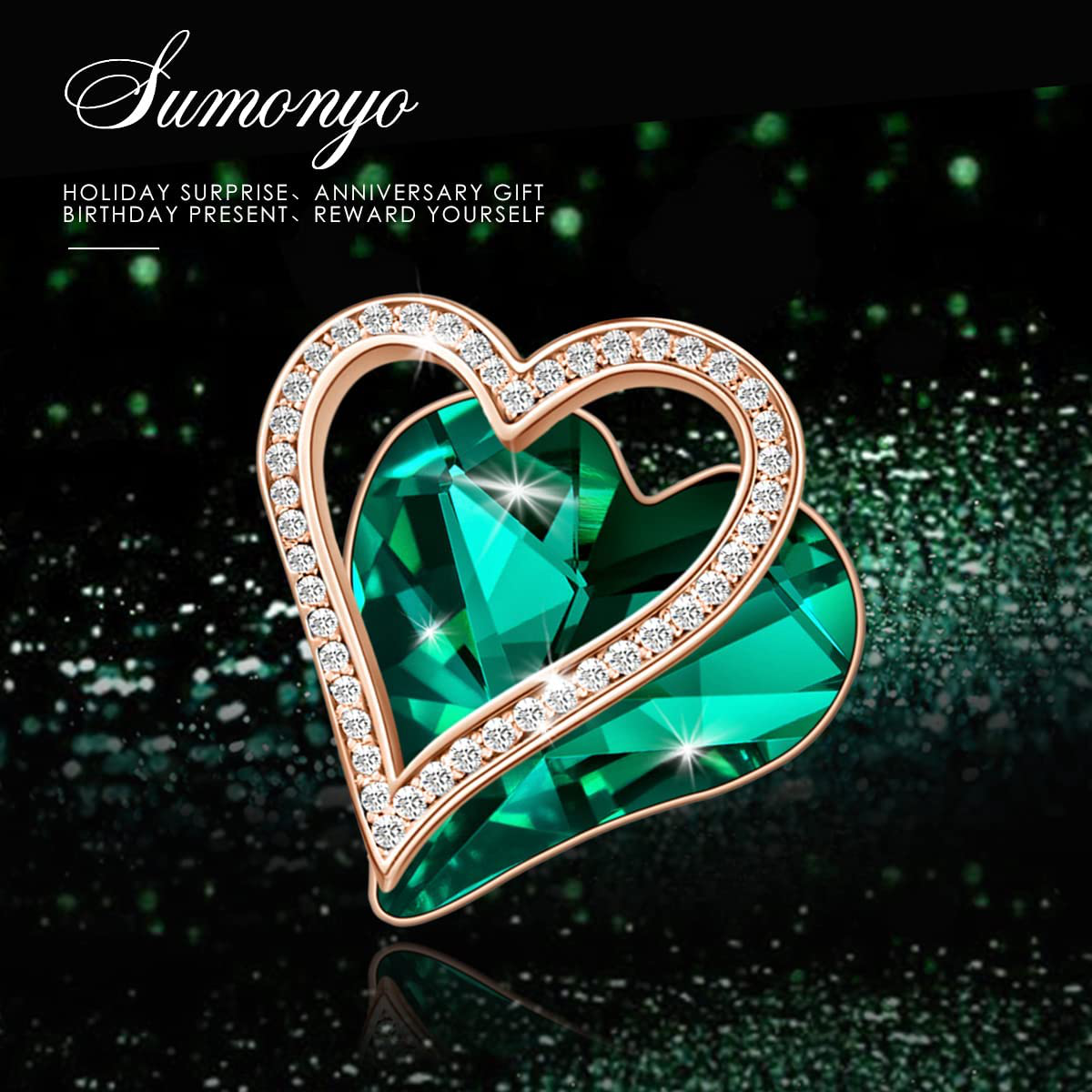 Sumonyo White Gold Plated Love Heart Pendant Necklaces for Women Silver Tone Crystals Birthstone Jewelry Gifts for Women Mother's Day Birthday Anniversary Day Party Arts & Entertainment > Party & Celebration > Gift Giving Sumonyo   