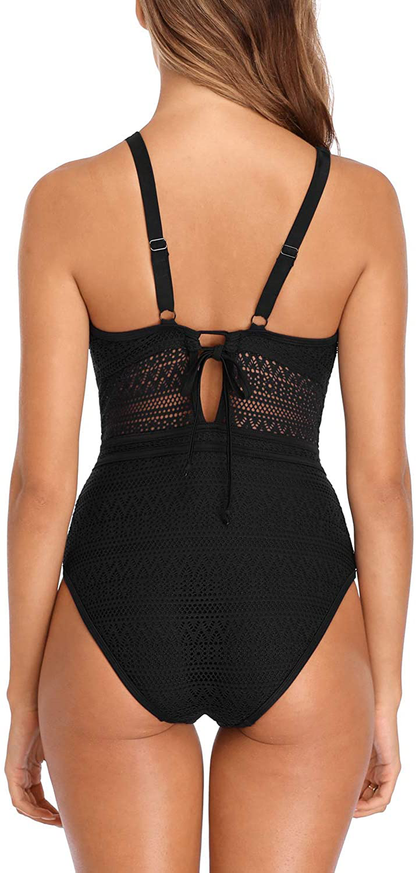 SOCIALA Women'S Crochet One Piece Swimsuits V Neck High Waist Bathing Suit Sexy Hollow Monokini Swimwear Apparel & Accessories > Clothing > Swimwear Kylie Max   