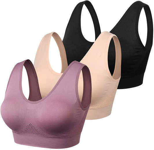Women Sports Bra Comfortable Sleep Bras No Underwire Seamless Workout Yoga Bra of 3 Pack Apparel & Accessories > Clothing > Underwear & Socks > Bras Kylie Max   
