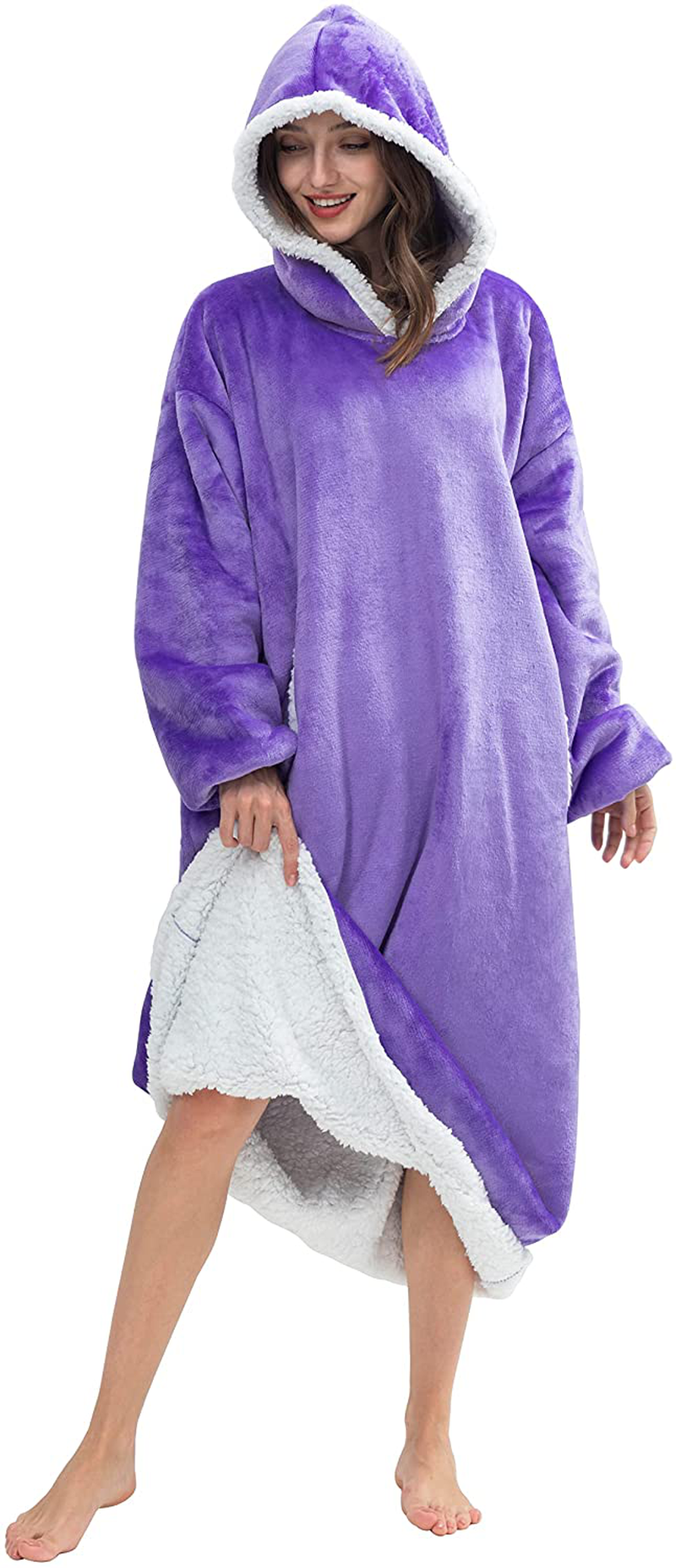 HBlife Oversized Long Wearable Blanket Hoodie for Adult, Thick Sherpa Sweatshirt with Elastic Sleeves and Giant Pockets Super Warm and Cozy Fuzzy Plush Fleece Blanket Jacket, Blue Arts & Entertainment > Party & Celebration > Gift Giving HBlife Purple Adult-Long 