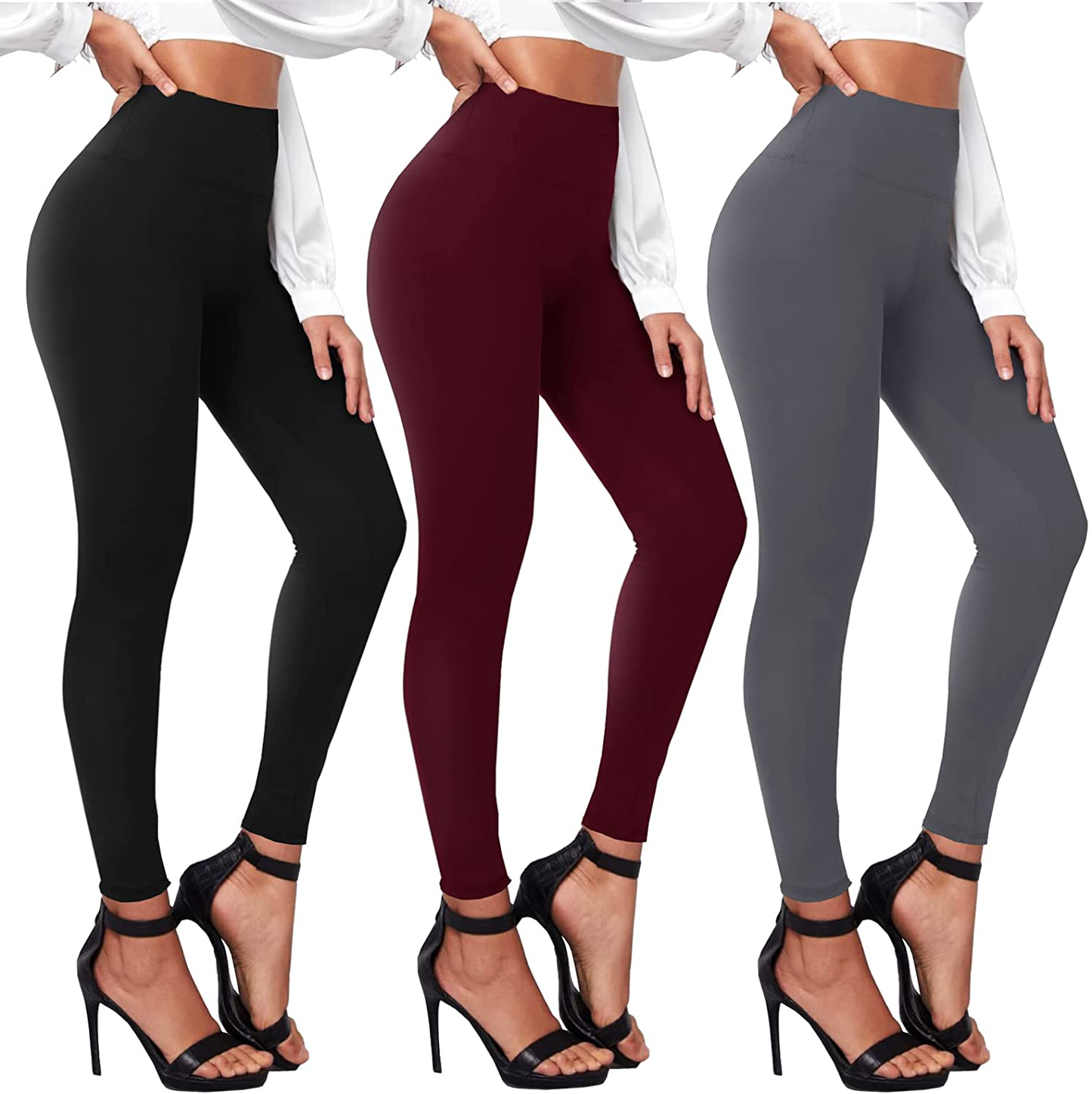 TNNZEET 3 Pack High Waisted Leggings for Women - Buttery Soft Workout Running Yoga Pants Apparel & Accessories > Clothing > Activewear TNNZEET Black/ Burgundy/ Dark Grey Small-Medium 