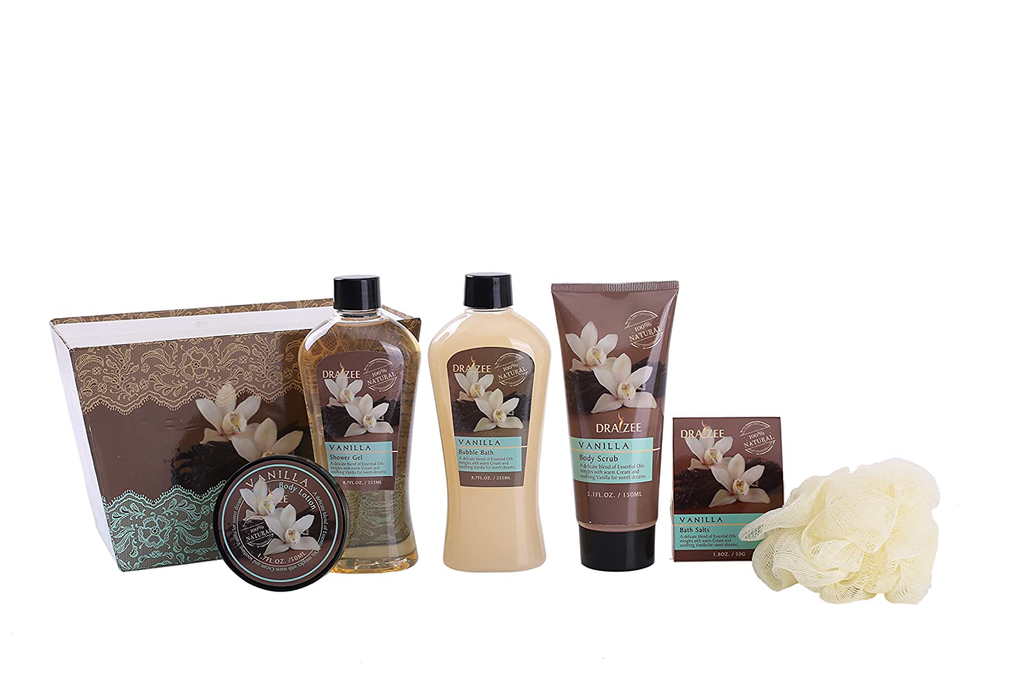 Spa Basket for Women w/Refreshing “Seductive Vanilla” Fragrance by Draizee- #1 Best Gift for Valentine – Luxury Bath & Body Set Includes 100% Natural Cream’s Lotion’s & Much More! Arts & Entertainment > Party & Celebration > Gift Giving Draizee   