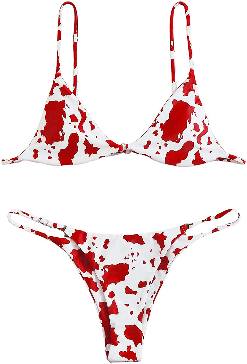 SOLY HUX Women's Print Tie Back Triangle Bikini Bathing Suits 2 Piece Swimsuits Apparel & Accessories > Clothing > Swimwear KYLIE MAX Red White Cow Medium 