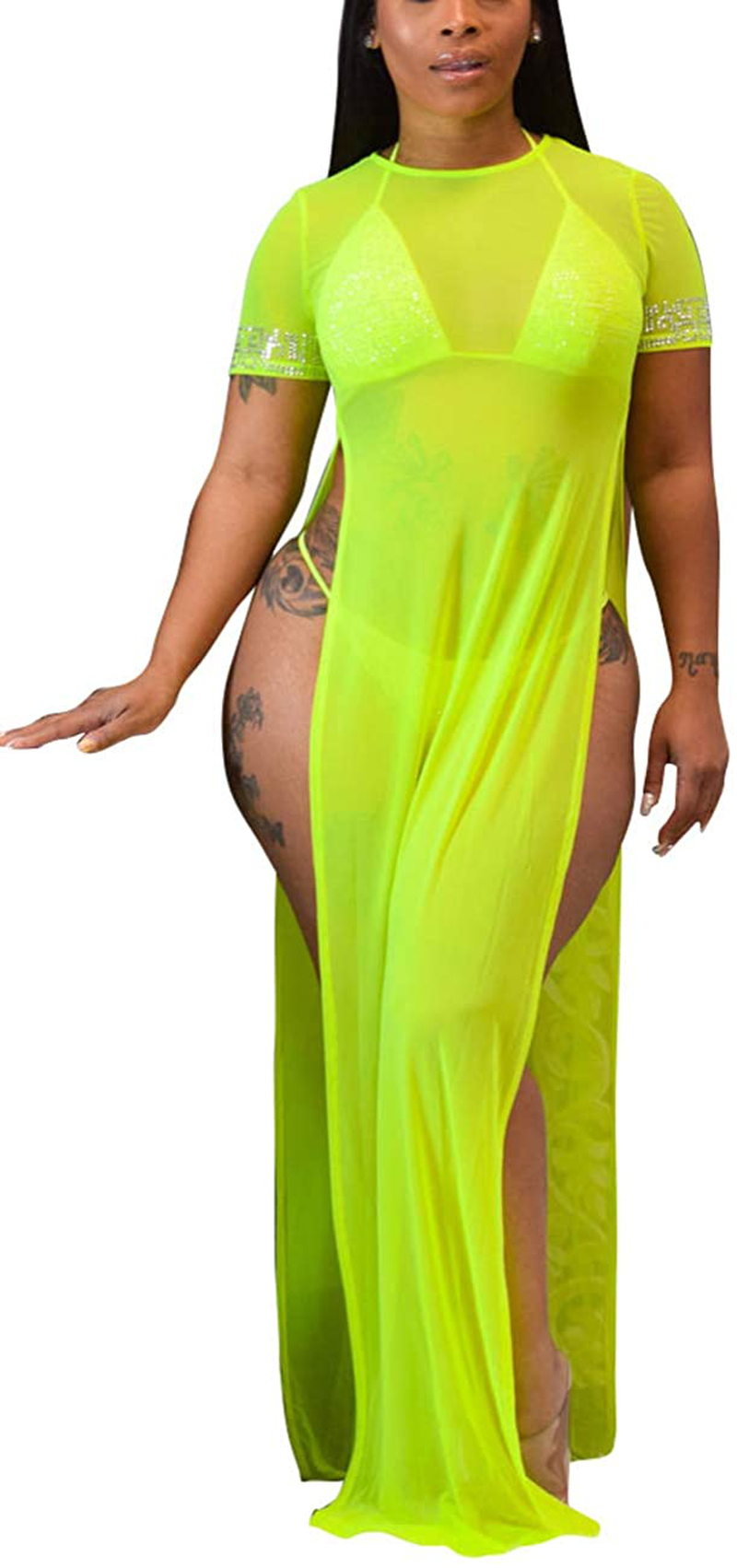 Sexycherry Women'S Sexy Swimsuit Cover Ups Casual See through Sheer Long Maxi Dresses for Swimwear Apparel & Accessories > Clothing > Swimwear Kylie Max   