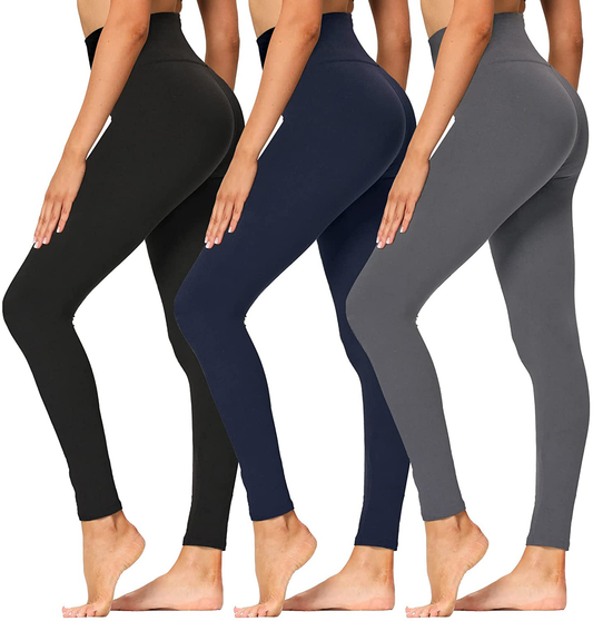 High Waisted Leggings for Women - Soft Athletic Tummy Control Pants for Running Cycling Yoga Workout - Reg & Plus Size Apparel & Accessories > Clothing > Activewear syrinx 3 Pack Black, Dark Grey, Navy Blue Large-X-Large 