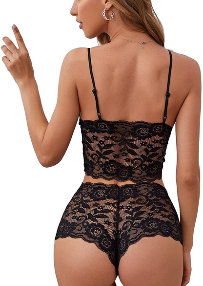 Lilosy Sexy Sheer Floral Lace Pajamas Lingerie Set High Waist Sleepwear Bra and Panty 2 Piece Nightwear Apparel & Accessories > Clothing > Underwear & Socks > Lingerie Lilosy   