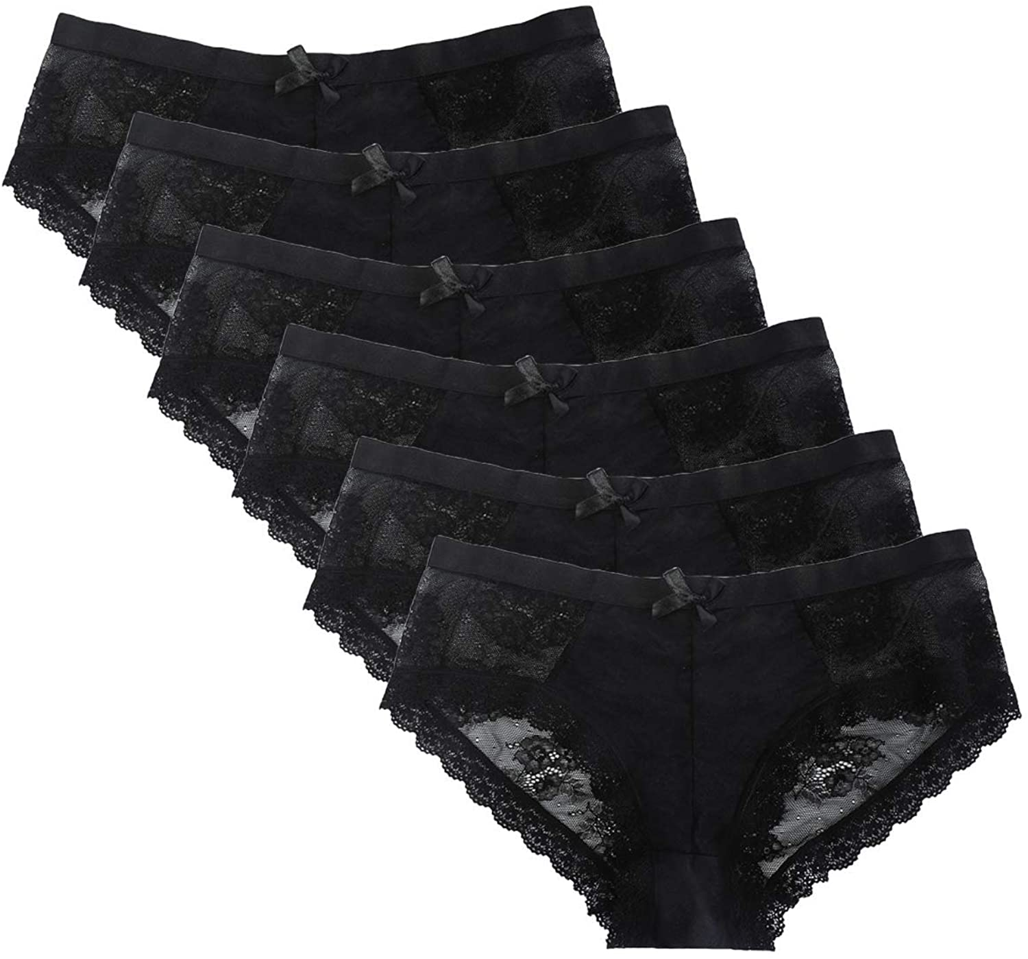 LEVAO Womens Bikini Panties Underwear Lace Hipster Seamless Sexy Hi Cuts Pack 6 Apparel & Accessories > Clothing > Underwear & Socks > Underwear LEVAO 6 Pack - Black Medium 