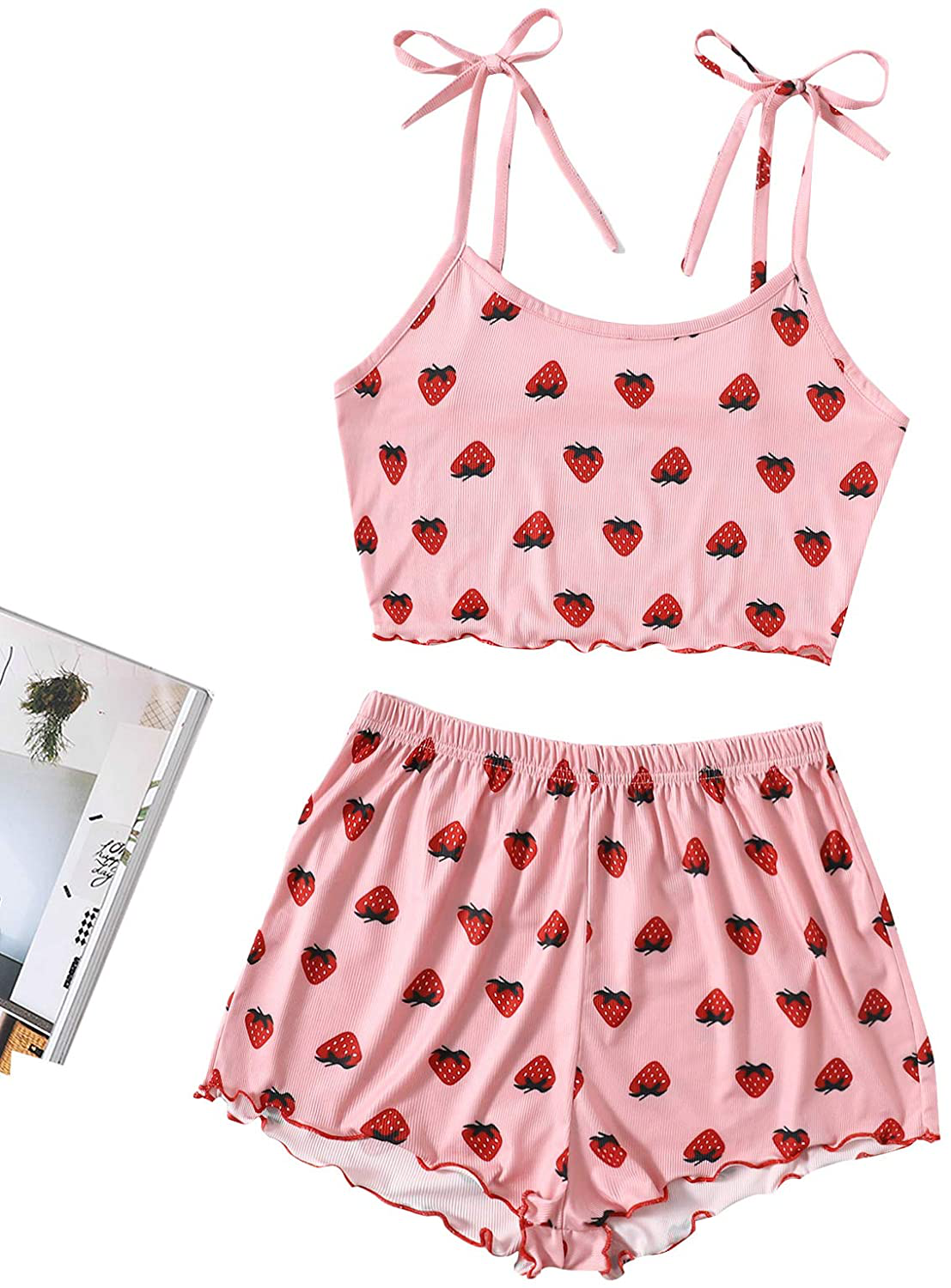 Sweatyrocks Women'S Summer Strawberry Print Cami Top and Shorts Sleepwear Pajamas Set Apparel & Accessories > Clothing > Sleepwear & Loungewear Kylie Max   