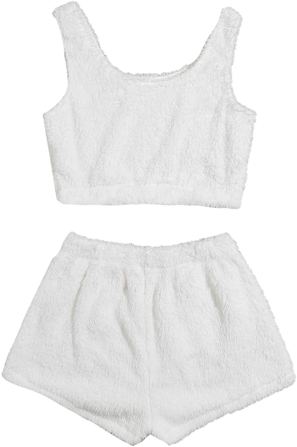 Sweatyrocks Women'S Fluffy Pajamas Set Crop Tank Top with Shorts Loungewear Apparel & Accessories > Clothing > Sleepwear & Loungewear Kylie Max   