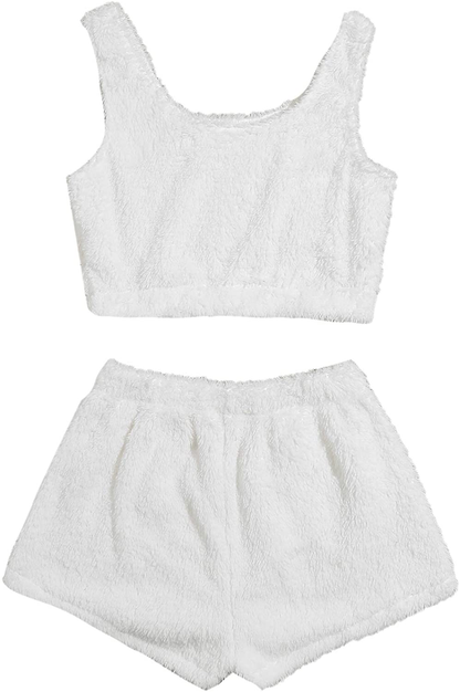 Sweatyrocks Women'S Fluffy Pajamas Set Crop Tank Top with Shorts Loungewear Apparel & Accessories > Clothing > Sleepwear & Loungewear Kylie Max   