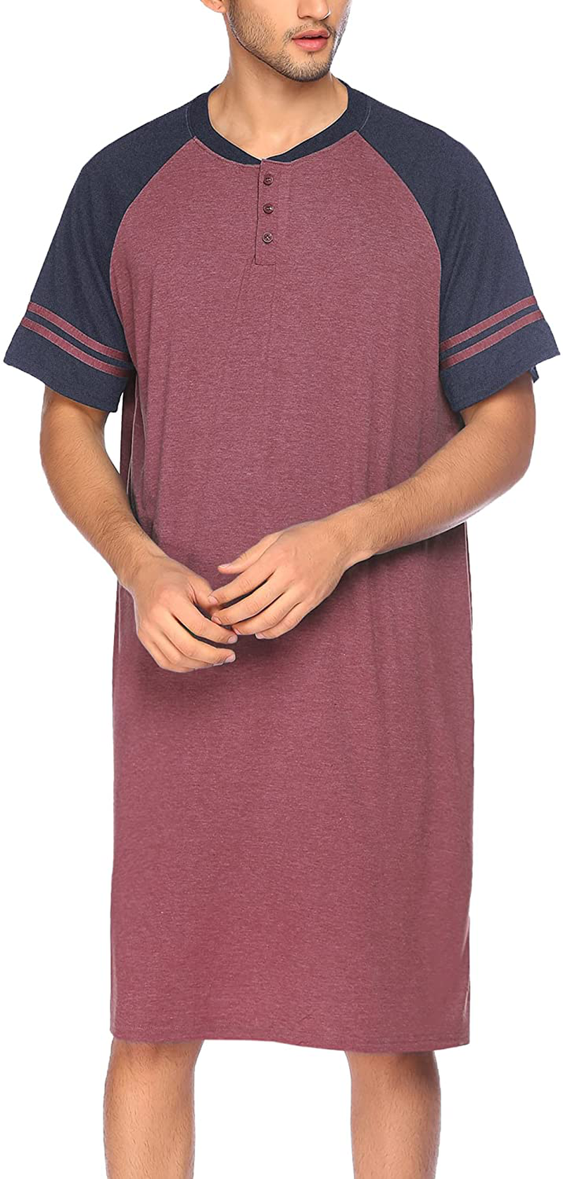 Evanhome Cotton Sleep Shirt Men V-Neck Nightshirts Short Sleeve Henley Shirt Lounge Sleepwear M-XXXL Apparel & Accessories > Clothing > Sleepwear & Loungewear > Nightgowns Kylie Max   