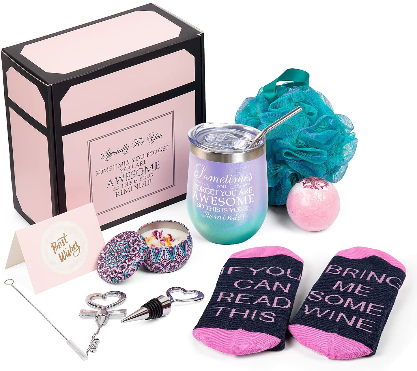 Wine Gifts for Women Wine Insulated Tumbler Birthday Gift for Wine Lover Christmas Gift Basket for Mom Wife Sister Girlfriend Bottle Opener/Stopper Loofah Sponge Rose Gold Arts & Entertainment > Party & Celebration > Gift Giving Psukhai Glitter Mermaid  