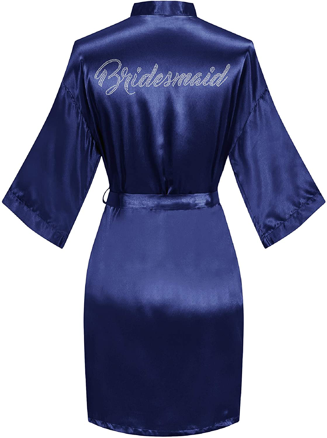 Sunshinemall Women'S Satin Kimono Robes with Rhinestones Bride Bridesmaid Short Sleepwear Wedding Dressing Gown Apparel & Accessories > Clothing > Sleepwear & Loungewear > Robes sunshinemall Bridesmaid-navy Small-Medium 