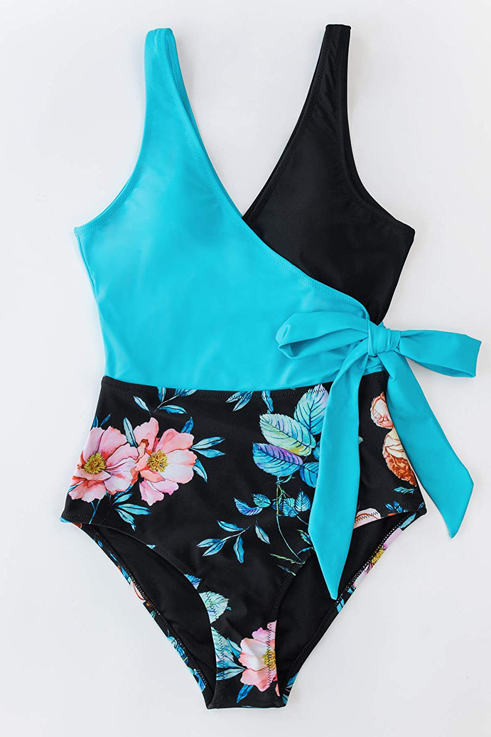 CUPSHE Women'S One Piece Swimsuit Wrap Color Block Tie Side Bathing Suit Apparel & Accessories > Clothing > Swimwear Kylie Max   