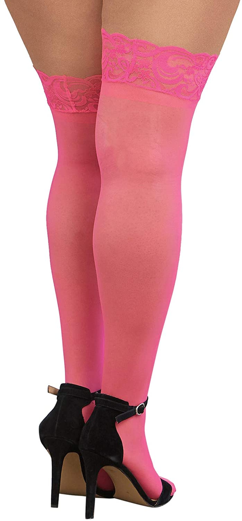 Dreamgirl Women'S Sheer Thigh-High Stockings with Silicone Lace Top Apparel & Accessories > Clothing > Underwear & Socks > Shapewear Dreamgirl   