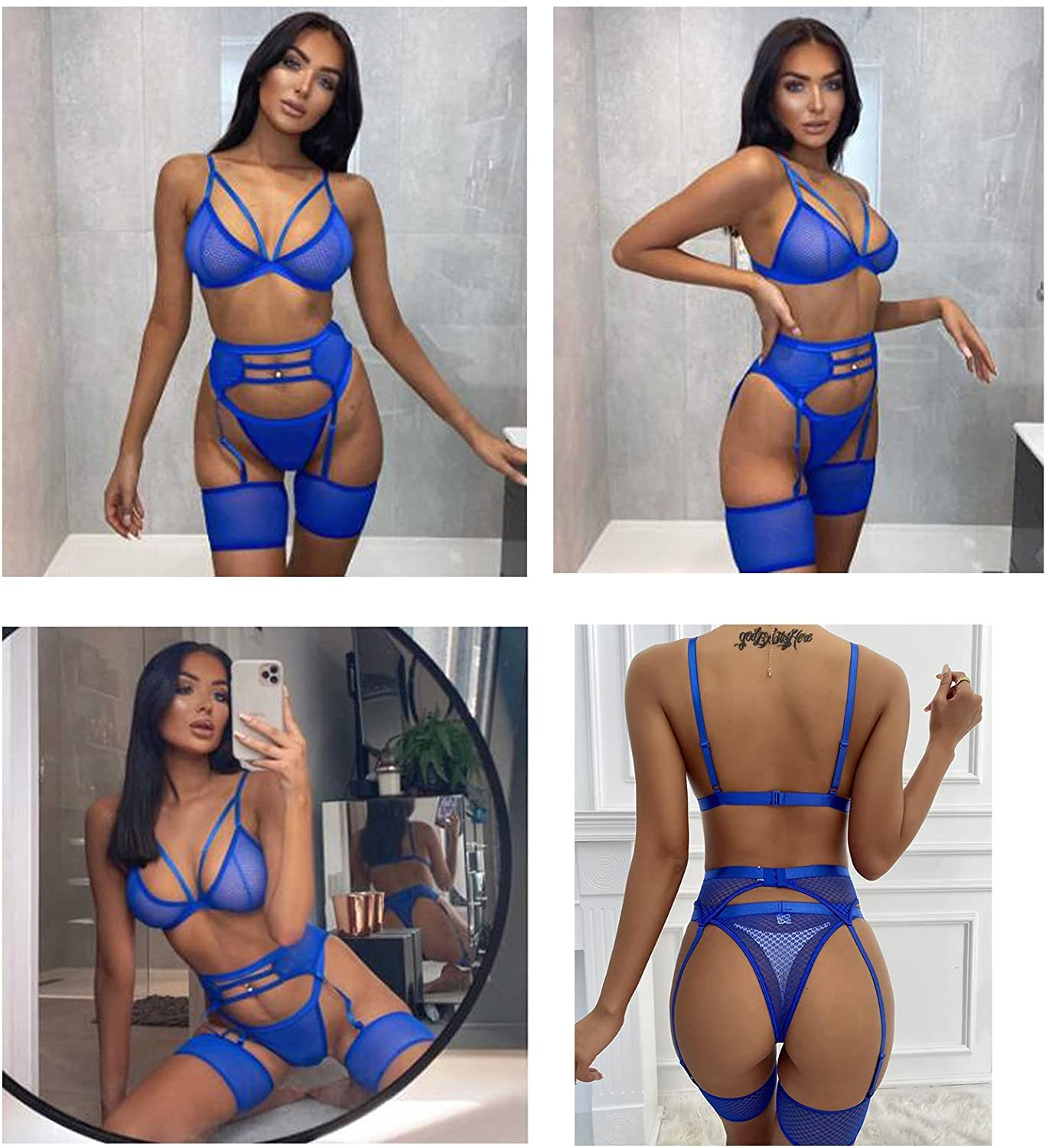 Avidlove Women Sexy Lingerie Set with Garter Belts and Leg Garter Mesh Bra and Panty Sets Lace Teddy Apparel & Accessories > Clothing > Underwear & Socks > Lingerie Avidlove   