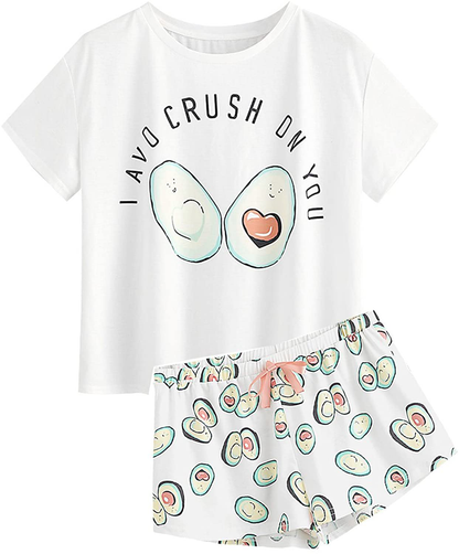 DIDK Women'S Cute Cartoon Print Tee and Shorts Pajama Set Apparel & Accessories > Clothing > Sleepwear & Loungewear > Pajamas Kylie Max   