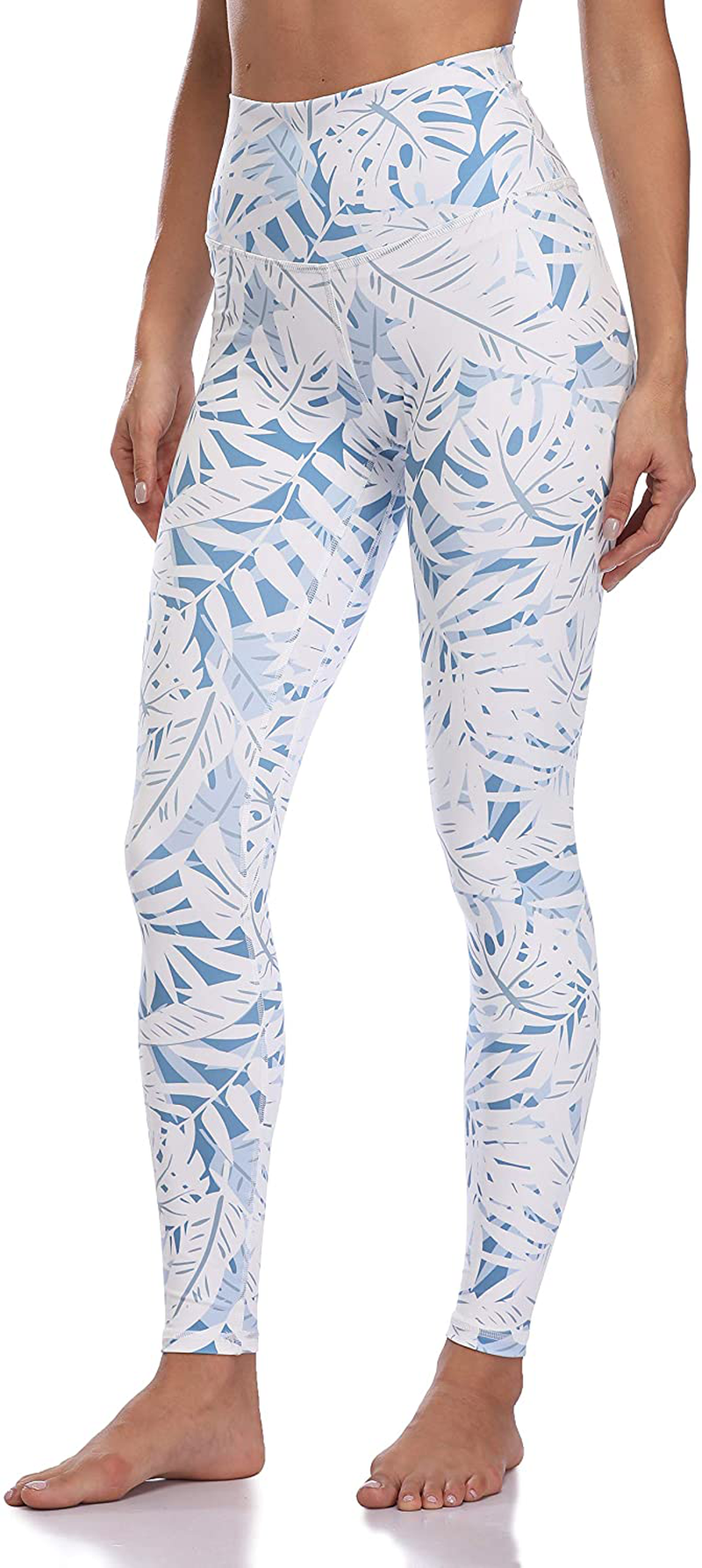 Colorfulkoala Women's High Waisted Pattern Leggings Full-length Yoga Pants Apparel & Accessories > Clothing > Activewear Colorfulkoala White & Blue Tropical Palm Leaves Large 