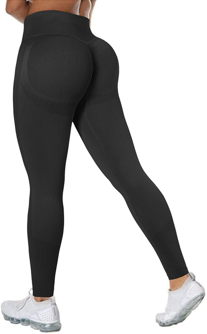 MOSHENGQI Womens Seamless Butt Lift Leggings High Waisted Yoga Pants Ribbed Workout Slimming Tights Apparel & Accessories > Clothing > Activewear MOSHENGQI #8 Seamless Black-3 Medium 