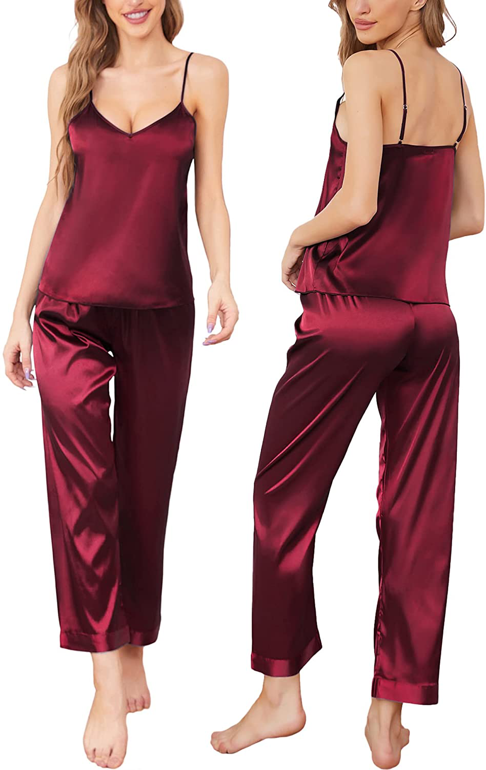 SWOMOG Women'S Satin Pajama Set Silk Sleepwear Cami Nightwear Sexy Lingerie 2 Piece Top and Pants Pj Set Apparel & Accessories > Clothing > Sleepwear & Loungewear Kylie Max   