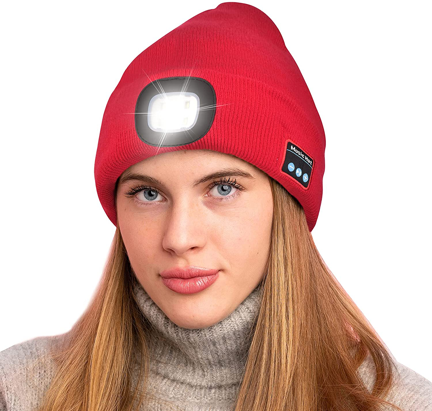 Keains Unisex Bluetooth Beanie Hat with Light, Upgraded Musical Knitted Cap with Headphone and Built-in Stereo Speakers & Mic, LED Hat for Running Hiking,Christmas Gifts for Men Women Dad Arts & Entertainment > Party & Celebration > Gift Giving Keains Red  
