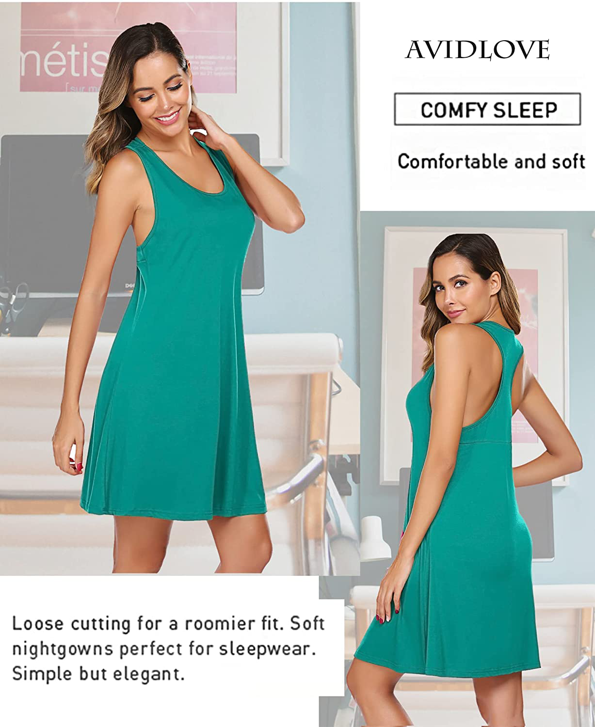 Avidlove Sleepwear for Women Tank Nightgown Chemise Racerback Sleeveless Sleep Dress Apparel & Accessories > Clothing > Sleepwear & Loungewear > Nightgowns Kylie Max   