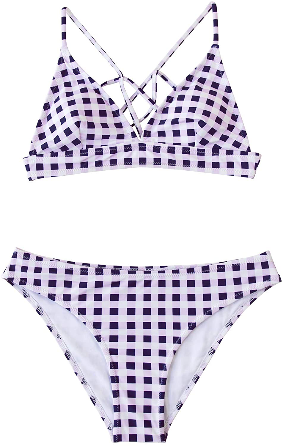 CUPSHE Women’s Bikini Swimsuit Stripe V Neck Back Cross Two Piece Bathing Suit Apparel & Accessories > Clothing > Swimwear KYLIE MAX   