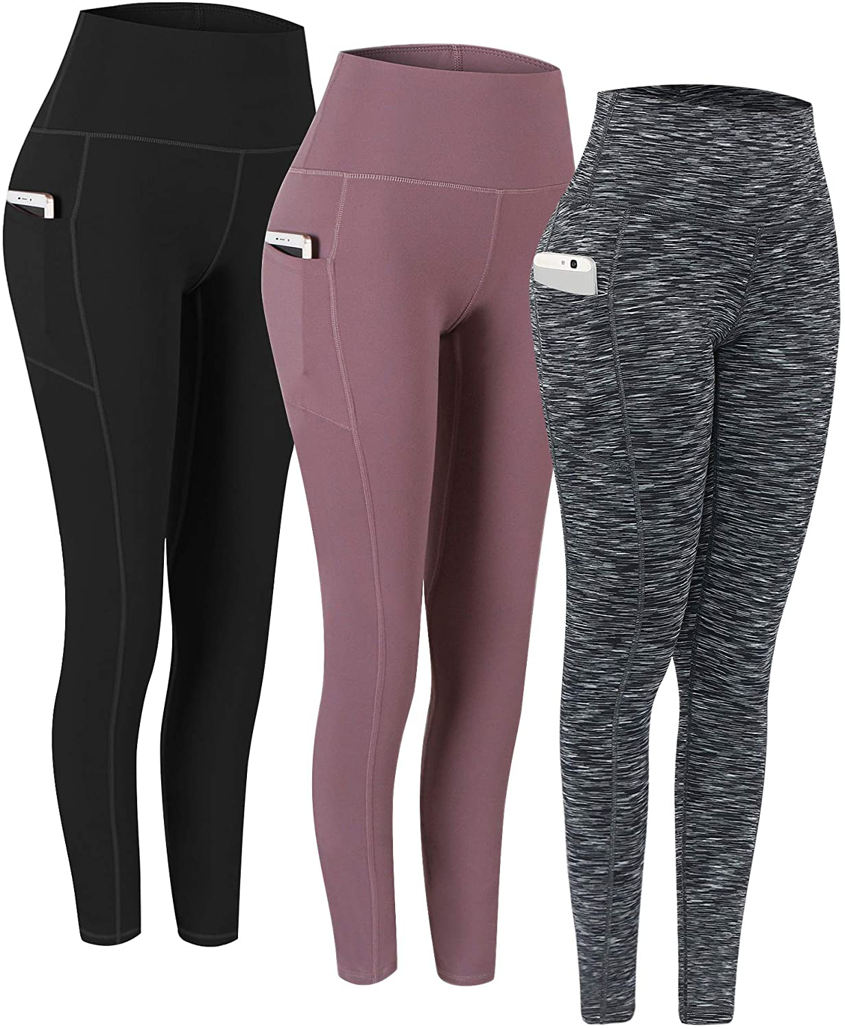 Fengbay 2 Pack High Waist Yoga Pants, Pocket Yoga Pants Tummy Control Workout Running 4 Way Stretch Yoga Leggings Apparel & Accessories > Clothing > Activewear Fengbay Black & Drblack & Pink X-Large 