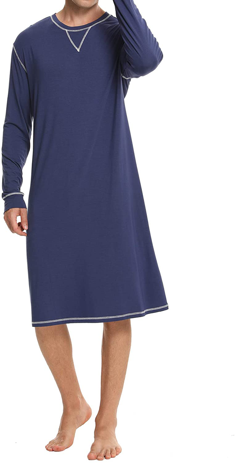 SWOMOG Men'S Nightshirt Long Sleeve Crewneck Modal Nightgown Loose Comfy Sleep Shirt Apparel & Accessories > Clothing > Sleepwear & Loungewear > Nightgowns Kylie Max   