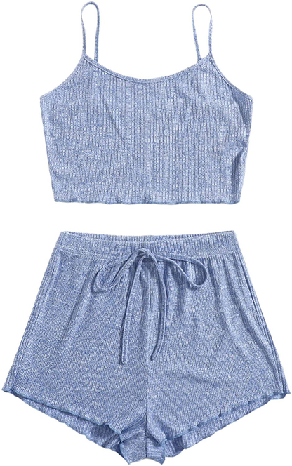 Sweatyrocks Women'S Suit Two Piece Outfits Sleeveless Crop Cami Top and Shorts Set Apparel & Accessories > Clothing > Sleepwear & Loungewear Kylie Max   