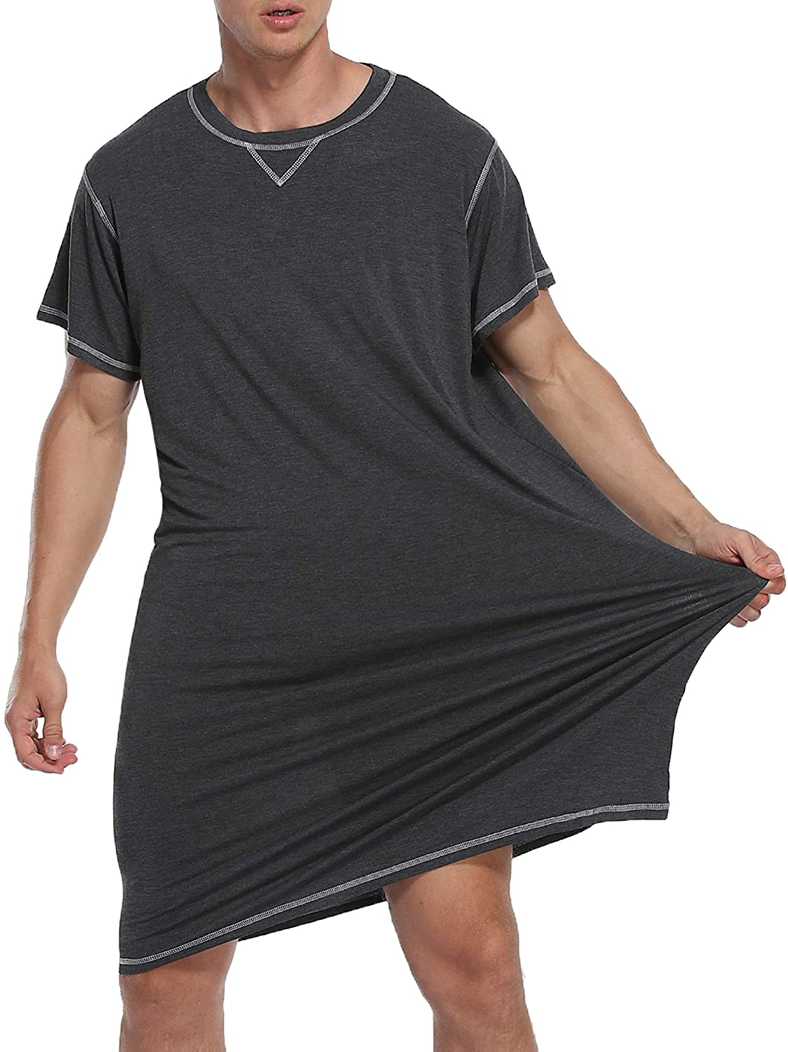 Ekouaer Mens Nightshirt Short Sleeve Nightwear Comfy Loose Night Shirts Henley Sleep Shirt Soft Sleepwear M-XXXL Apparel & Accessories > Clothing > Sleepwear & Loungewear > Nightgowns Kylie Max   