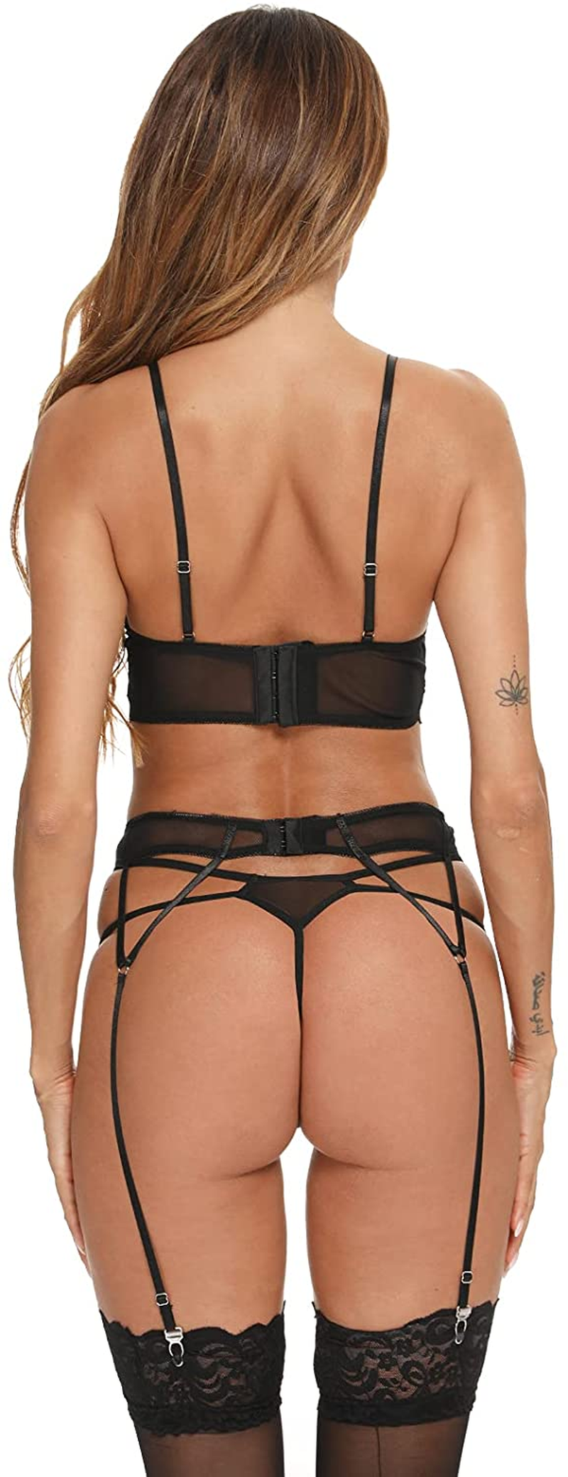 CHEENBOL Lace Lingerie Set for Women 3 Piece Bralette Lingerie Bodysuit with Garter Belt(No Stockings) Apparel & Accessories > Clothing > Underwear & Socks > Lingerie CHEENBOL   