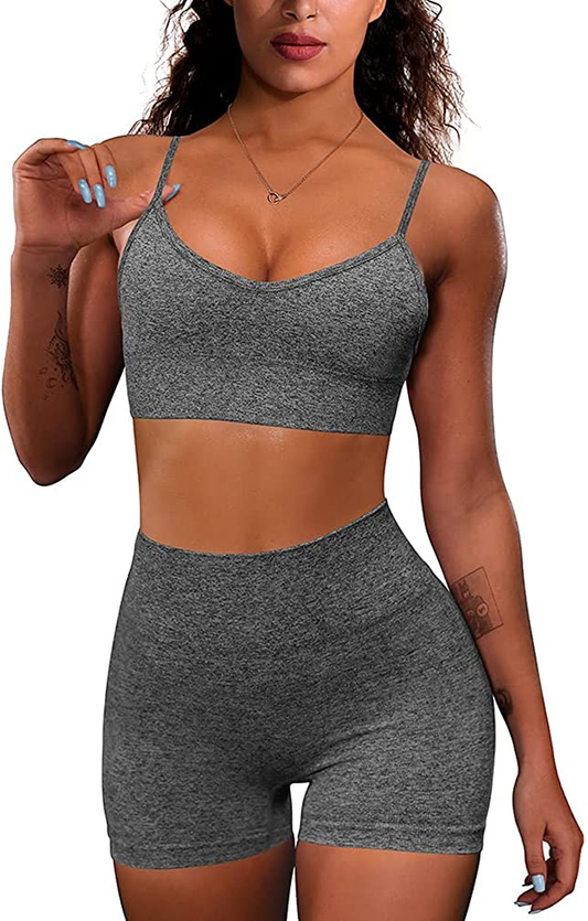 OQQ Yoga Outfit for Women Seamless 2 Piece Workout Gym High Waist Leggings with Sport Bra Set Apparel & Accessories > Clothing > Underwear & Socks > Lingerie HZSN A: Black Small 