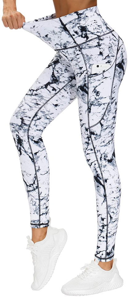 THE GYM PEOPLE Thick High Waist Yoga Pants with Pockets, Tummy Control Workout Running Yoga Leggings for Women Apparel & Accessories > Clothing > Activewear THE GYM PEOPLE Marble X-Large 
