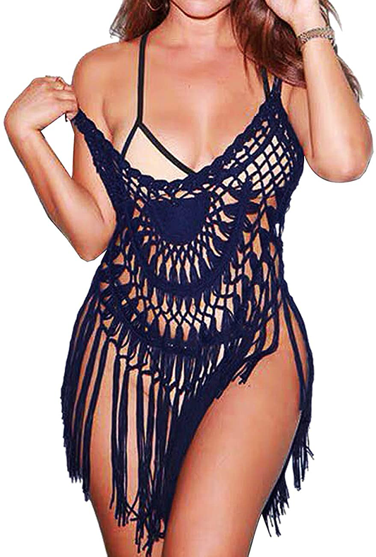 Ekouaer Beach Swimsuit Cover up Women Crochet Bikini Coverups Summer Pool Swimwear Tassel Dress Apparel & Accessories > Clothing > Swimwear Kylie Max   