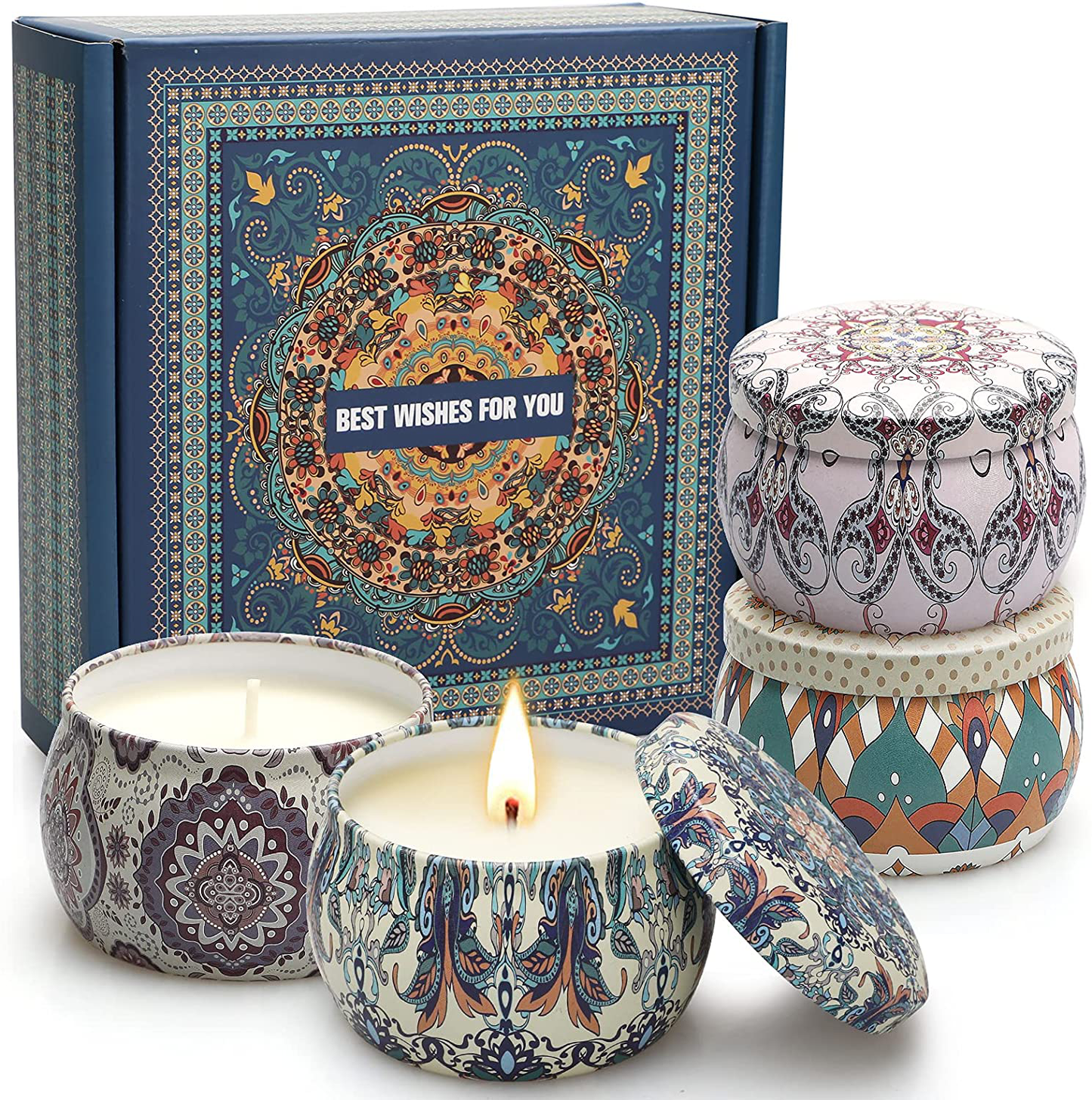 Scented Candle Gifts for Women, 4 Pack 4.4 oz Aromatherapy Candles, Stress Relief Gifts for Girlfriend, Teacher, Mom, Anniversary, Birthday Arts & Entertainment > Party & Celebration > Gift Giving Feibao Lake Blue  