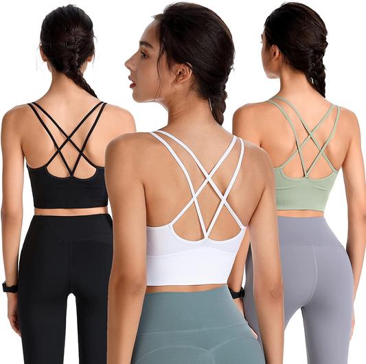 Evercute Cross Back Sport Bras Padded Strappy Criss Cross Cropped Bras for Yoga Workout Fitness Low Impact Apparel & Accessories > Clothing > Underwear & Socks > Bras Kylie Max   