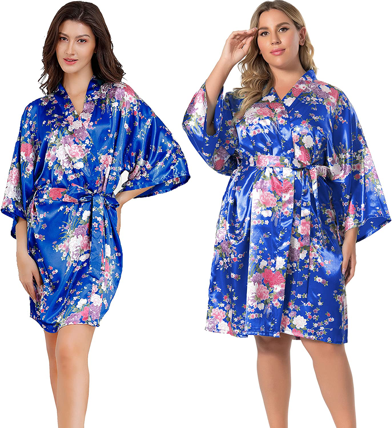 EPLAZA Women Floral Satin Robe Bridal Dressing Gown Wedding Bride Bridesmaid Kimono Sleepwear Apparel & Accessories > Clothing > Sleepwear & Loungewear > Robes EPLAZA Sapphire Small-Medium 