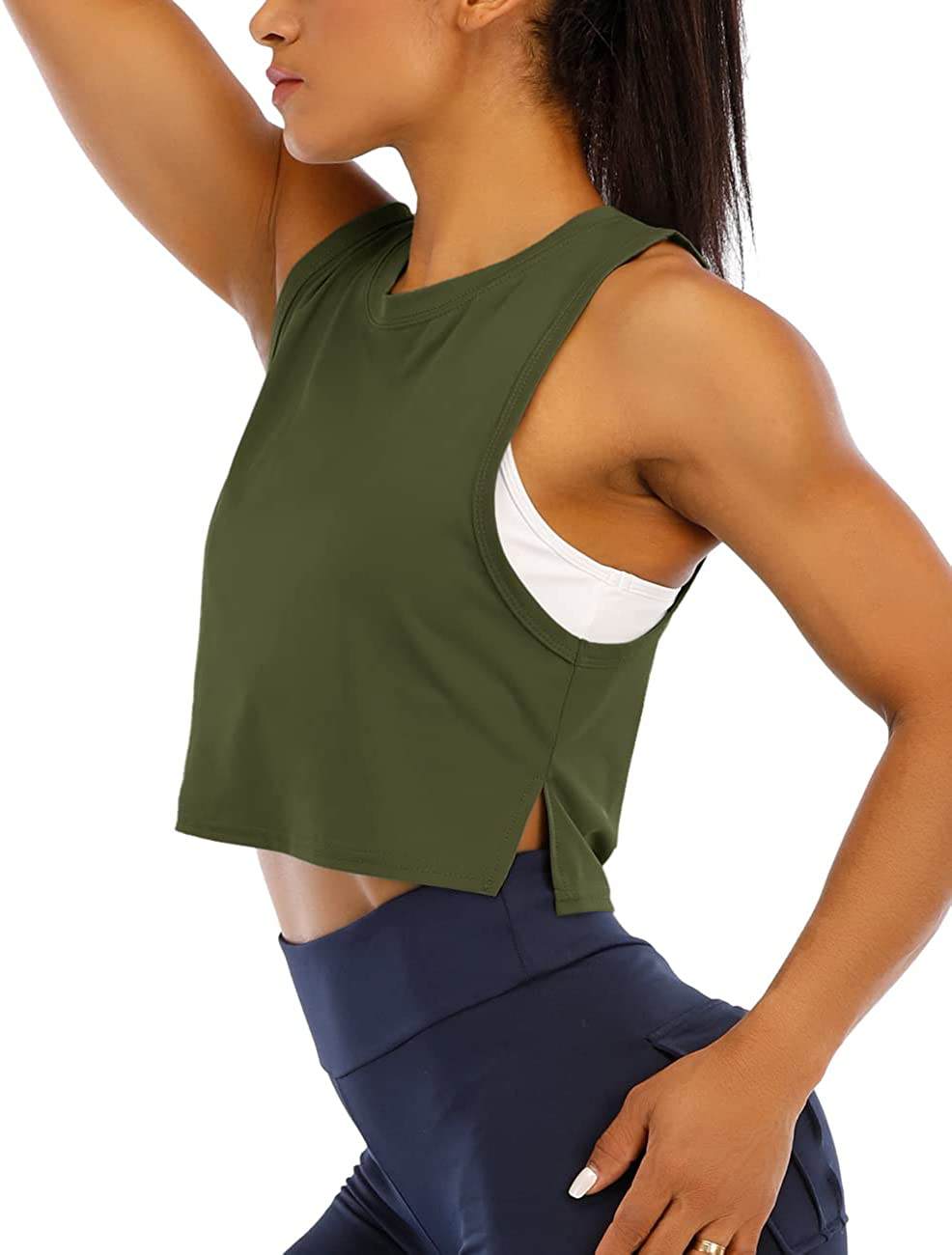 HIOINIEIY Womens Crop Tops Workout Tops Loose Sleeveless Cropped Muscle Open Side Shirts Gym Exercise Yoga Shirts Apparel & Accessories > Clothing > Activewear Kylie Max   