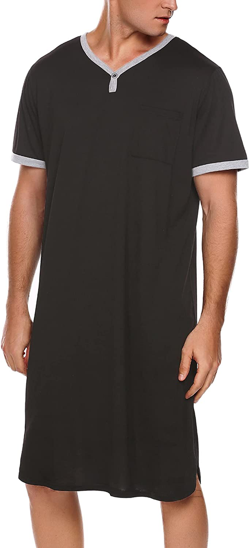 Ekouaer Men'S Nightshirt Nightwear Comfy Big&Tall Short Sleeve Henley Sleep Shirt Apparel & Accessories > Clothing > Sleepwear & Loungewear > Nightgowns Kylie Max   