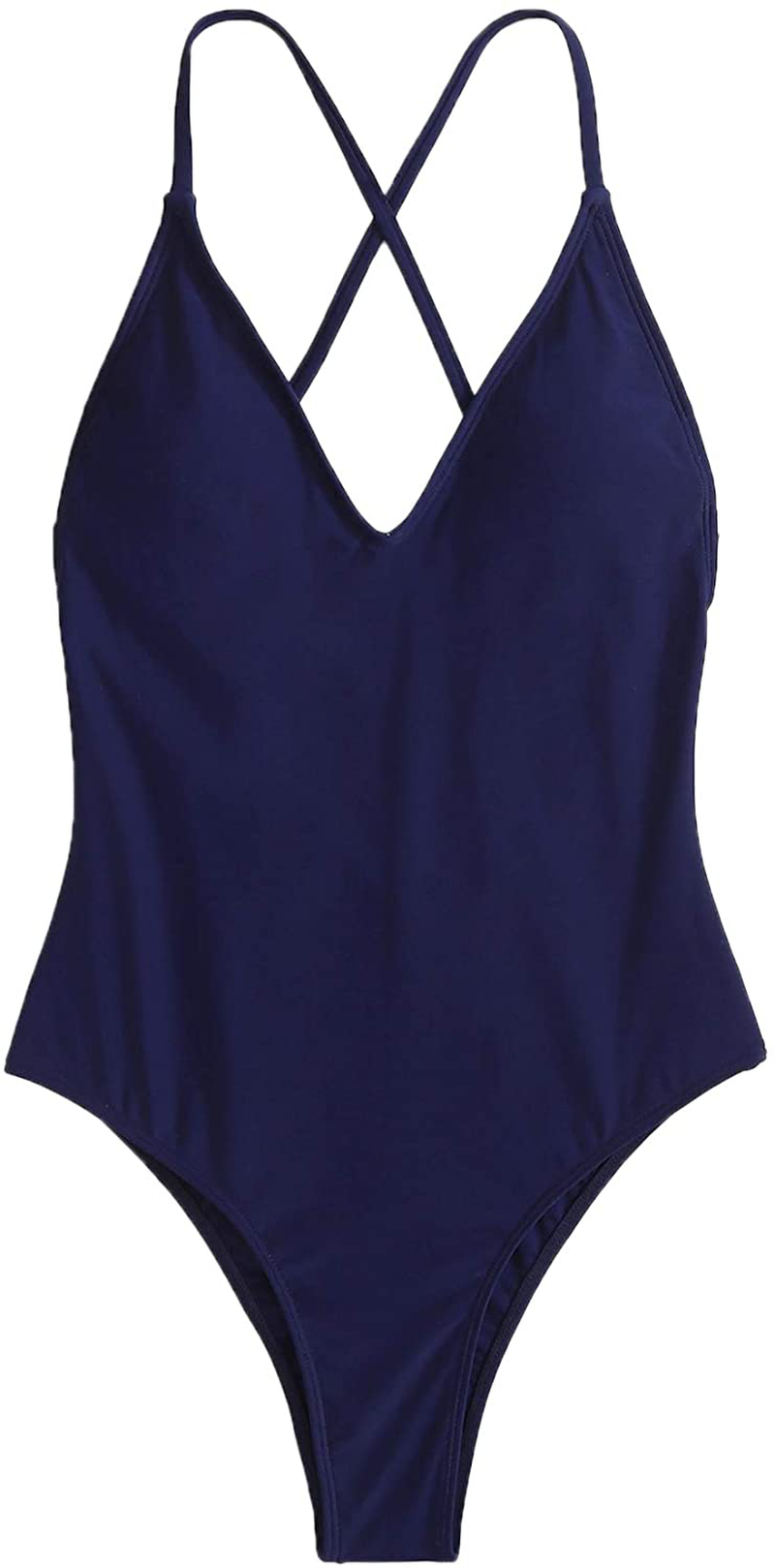 SOLY HUX Women'S Plunge Neck Cross Back High Cut One Piece Bathing Suits Swimsuit Apparel & Accessories > Clothing > Swimwear Kylie Max   