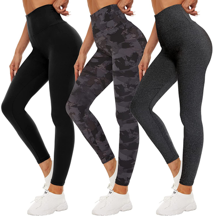 QGGQDD 3 Pack Black High Waisted Leggings for Women - Buttery Soft Workout Yoga Athletic Leggings Apparel & Accessories > Clothing > Activewear QGGQDD Black/ Black Printed/ Dark Grey Heather Small-Medium 