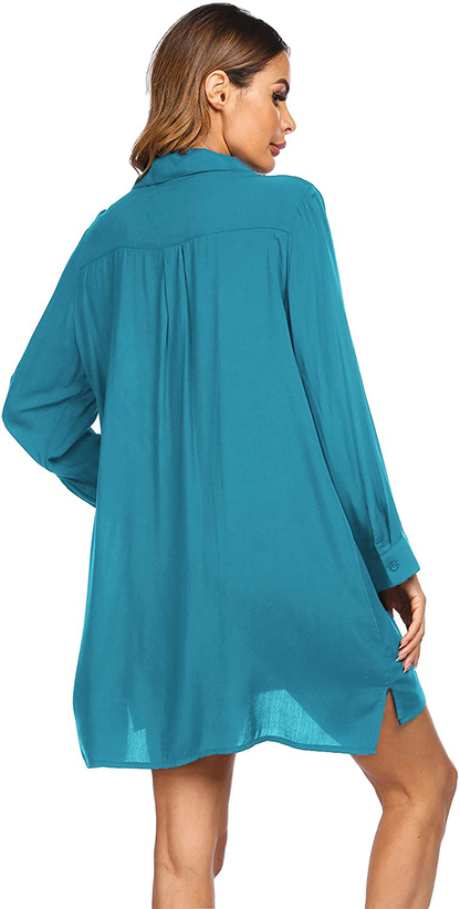 SHESHOW Women'S Beach Cover up Long Sleeve Button down Shirt Beach Bikini Coverups Dress Swimsuit Covers S-3XL Apparel & Accessories > Clothing > Swimwear Kylie Max   