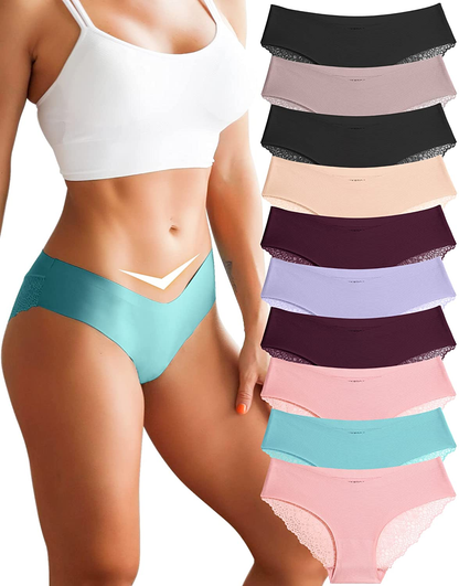Sth Big 10 Pack Sexy Cheeky Underwear for Women Lace Bikini Panties Ladies No Show Hipster V-Waist Apparel & Accessories > Clothing > Underwear & Socks > Underwear Sth Big Multicolor Medium 