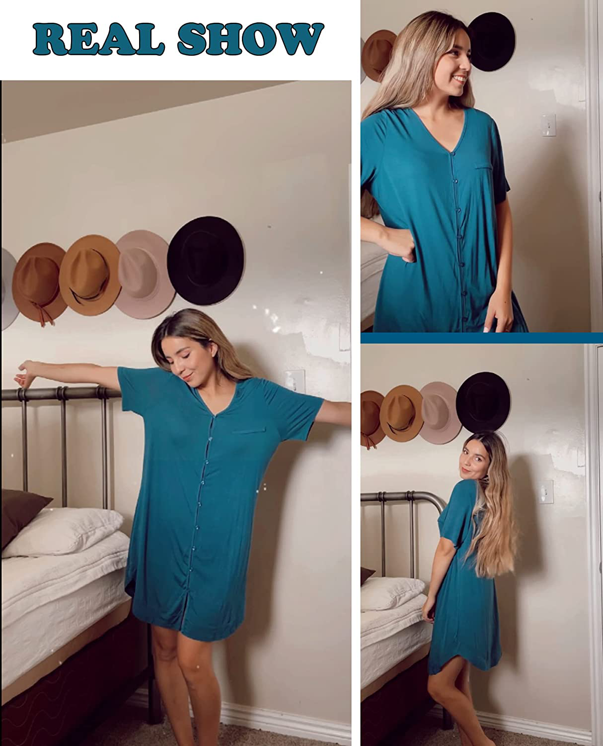 Avidlove Women'S Nightshirt Short Sleeve Button down Nightgown V-Neck Boyfriend Sleepshirt Pajama Dress Apparel & Accessories > Clothing > Sleepwear & Loungewear > Nightgowns Kylie Max   