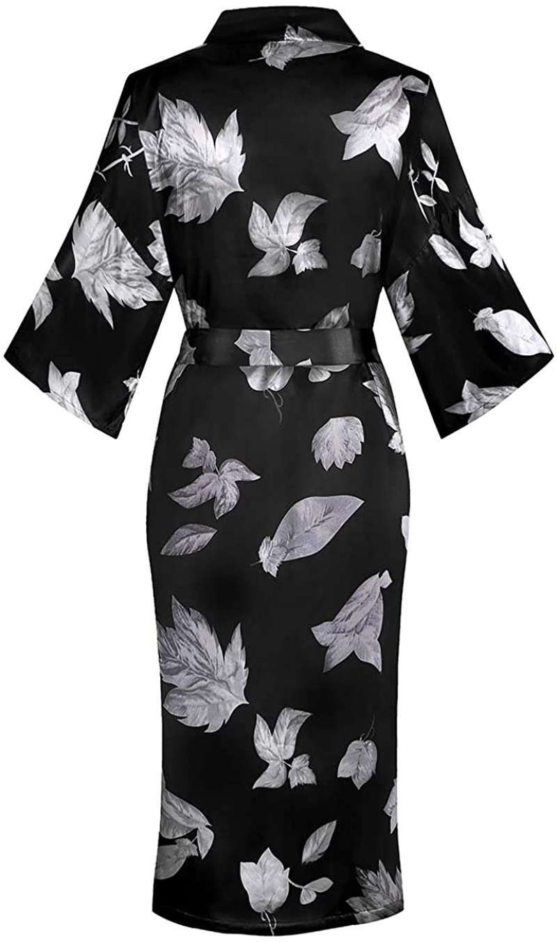 Dandychic Women'S Kimono Robes Lightweight Imitation Silk Sleepwear Long Lightweight Nightgown for Women Apparel & Accessories > Clothing > Sleepwear & Loungewear > Robes DandyChic   
