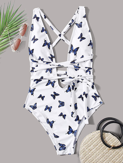 Sweatyrocks Women'S Sexy Bathing Suits Criss Cross Tie Knot Front Deep V Open Back Leopard One Piece Swimwear Apparel & Accessories > Clothing > Swimwear Kylie Max   
